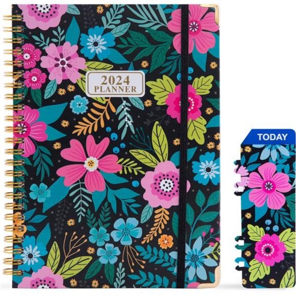 2024 Planner- Weekly & Monthly Planner, Spiral Bound with Tabs, Inner Pocket - Picture 1 of 8